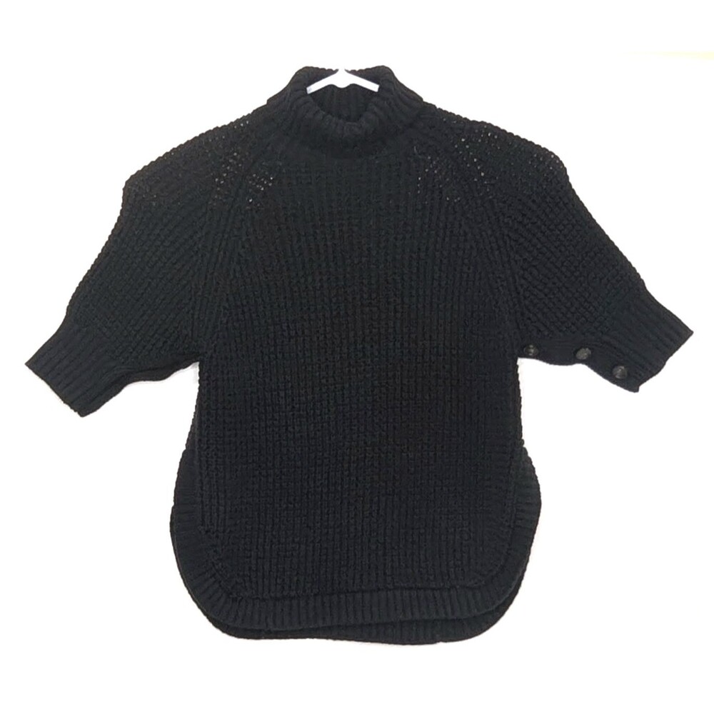 J.Crew Womens S/M Black Chunky Knit Turtleneck Poncho Sweater